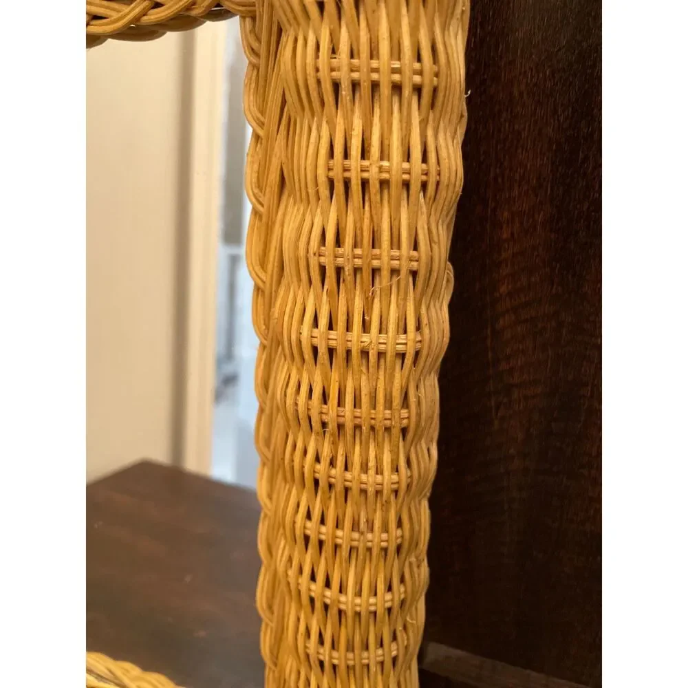 Vintage Wicker Mirror Rattan Woven Wall Mirror Boho Cottage Coastal Vanity Decor